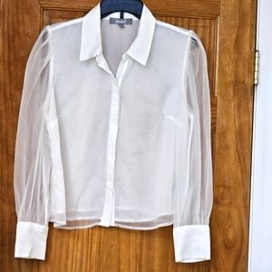 Marled Women's Button Down Sheer White Top, Size L
